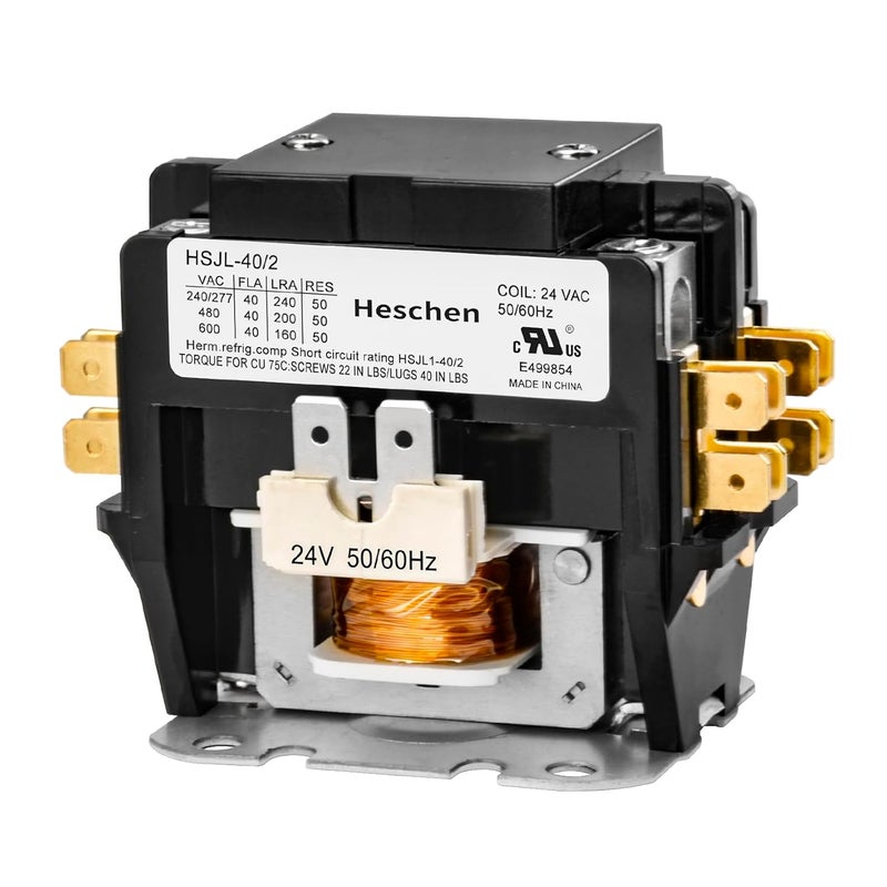 Heschen HVAC Motor Contactor, 50/60Hz, for Air Conditioner, Heat Pump, Refrigeration Systems, UL Listed (HSJL-40/2 2P 40A 24VAC) - Image 1